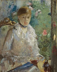Jonge vrouw zittend voor een raam, genaamd Zomer, 1879