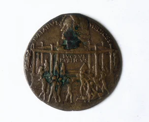 Medaille met afbeelding van de Pazzi-samenzwering. Giuliano de