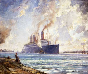 De Aquitania komt Southampton Water binnen