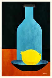 Blauwe fles, gele citroen