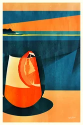 Drankje bij zonsondergang aan de kust