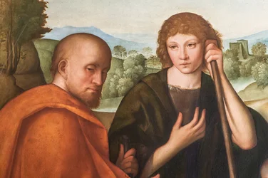 Aanbidding van de herders Madonna met het Kind Jezus en twee herders (detail)