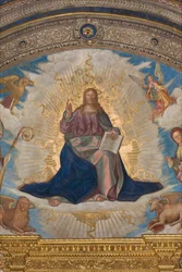 Apsis, Catino Apsis, Boccaccio Boccaccino, Pantocrator tussen Heiligen Marcellino, Imerio, Omobono, Petrus Exorcist, Detail Pantocrator