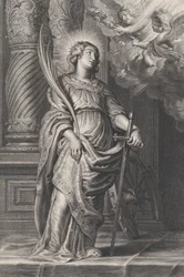 Sint-Catharina met palmtakken en een zwaard, twee putti boven haar houden een lauwerkrans..., ca. 1625-59.