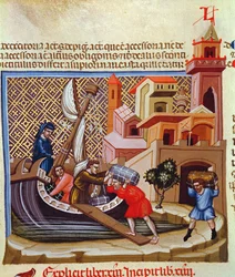 Laden van Goederen op een Schip, uit het manuscript 