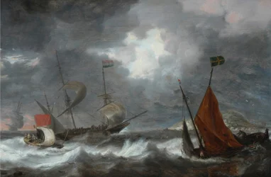 Zee storm met zeilschepen, ca. 1645
