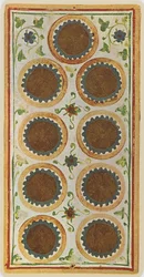 De Negen van Munten, facsimile van een tarotkaart uit het 