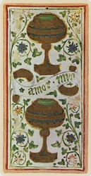 De Twee van Bekers, facsimile van een tarotkaart uit het 