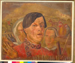 Zelfportret met de haan en de hen