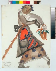 Kostuum voor de opera “Snegurotsjka” (of Het Sneeuwmeisje, lentesprookje) van Nikolai Rimski-Korsakov, aquarel van Boris Dmitrievich Grigoriev (1886-1939)