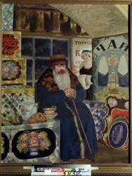 Een koopman van beschilderde kistjes