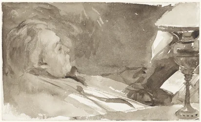 Portret van Alphons Marie Antoine Joseph Grandmont, lezend bij een lamp