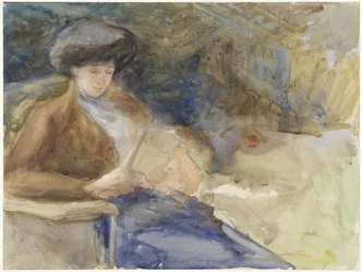 Zittende lezende vrouw