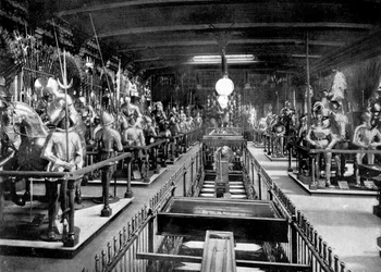 De Henry VIII Paardharnas, de Onthoofdingsbijl en blok, Tower of London, 1890