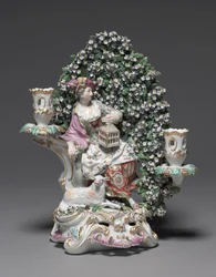 Kandelaar met herderin, fabrikant Derby Porcelain Factory