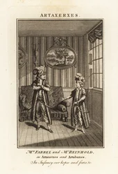 Mevrouw Margaret Farrel en de heer Charles Frederick Reinhold in Perzische kostuums als Artaxerxes en Artabanes in Thomas Arne