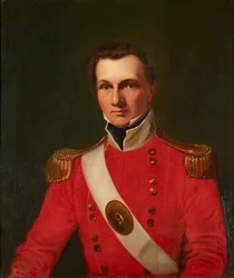 Portret van een heer in een rood militair jasje