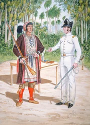 Osceola, opperhoofd van de Seminole tijdens een verdrag met een officier van het 2e Regiment Amerikaanse Dragoons in Florida