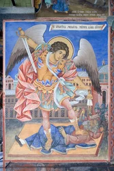 Bulgarije, Rila-klooster, fresco van St. Michael Aartsengel in de kerk van de Geboorte van de Maagd