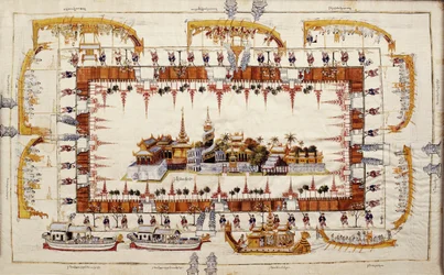 Doek met uitzicht op het Mandalay-paleis