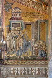 Jezus geneest de gebochelde vrouw van haar bult, Byzantijns mozaïek, Episodes uit het leven van Christus, XII-XIII eeuw