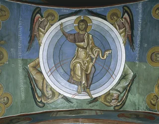 Schilderijen van Jezus Christus met engelen, Panagia Too Araka, Lagoudera, Cyprus