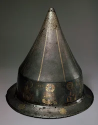 Stalen, gouden en zilveren helm met Deesis, Byzantijns, 13e eeuw