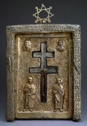 Vergulde zilveren staurothek Kruisrelikwie, Byzantijns, 12e eeuw