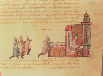 MMS Vitr 26-7 De Byzantijnse keizer Romanus III Argyrus (c.968-1034) ontvangt Emir Ben Zarah, uit de Madrid Skylitzes