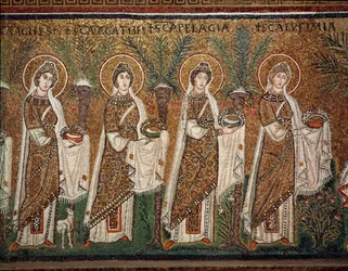 Processie van maagden (detail van mozaïeken)