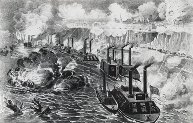 Vloot van admiraal David Dixon Porter doorbreekt de rebellenblokkade op de Mississippi bij Vicksburg, 16 april