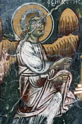 Engel, detail van beschilderd gewelf van de kerk van Agios Georgios, Mourne, Kreta, Griekenland (foto)