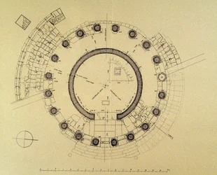 Plattegrond van de tempel van Vesta of Hercules Victor, door de Duitse archeoloog Friedrich Rakob (1931-2007)