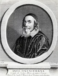 Portret van Axel Oxenstierna Gustafsson (1583-1654), kanselier van het Koninkrijk Zweden, gravure