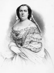 Portret van Isabella II van Bourbon (1830-1904), koningin van Spanje, gravure