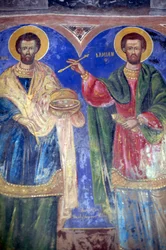 Heiligen Cosmas en Damian, Klooster van Megalo Sotiris, eiland Symi, Griekenland (foto)