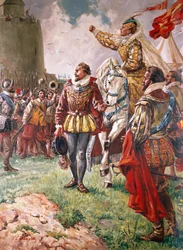 Elizabeth I (1533-1603) De krijgerkoningin (gouache op papier)