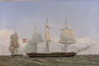 Een Deense Korvet die stopt om te Overleggen met een Deense Brik: De Scene Speelt zich af in West-Indische Wateren