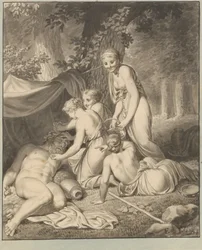De slapende Silenus wordt gewekt door Bacchanten