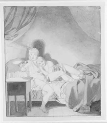 Een liefkozend paar in bed