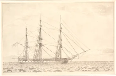 De fregat Freia voor anker