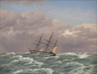 De korvet "Galathea" in een storm op de Noordzee