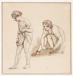Twee studies van een halfnaakte vrouw
