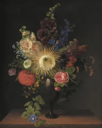 Een porfiervaas met Cactus grandiflora en andere bloemen, door C. D. Fritzsch