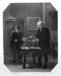 Pieter van Musschenbroek en Andreas Cunaeus, Nederlandse wetenschappers, ca. 1870