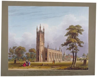 Zuidwestelijk uitzicht op de St. Nicolaaskerk, Tooting, Londen, 1832