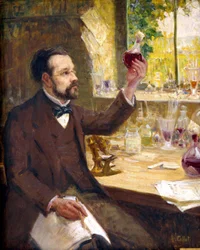 Louis Pasteur bestudeert de fermentatie van druivensap