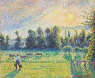 Weide, zonsondergang, Eragny, 1890