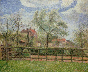 Perenbomen en bloemen in Eragny, ochtend, 1886