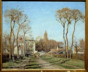 Ingang van het dorp Voisins-le-Bretonneux. Schilderij van Camille Pissarro (1830-1903), 1872. Zon. 0,46 x 0,55 m, Parijs, Musée d